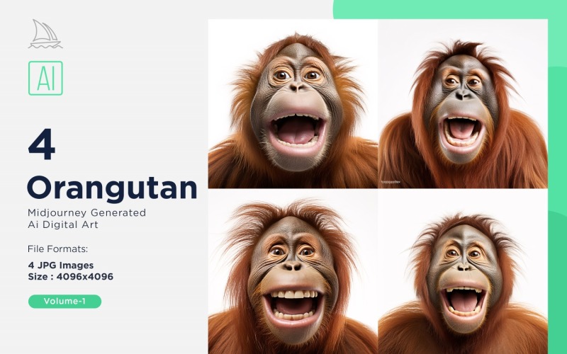 Orangutan funny Animal head peeking on white background Set Illustration