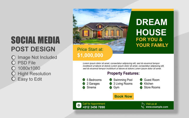 Real Estate Social Media Post Template in PSD - 093