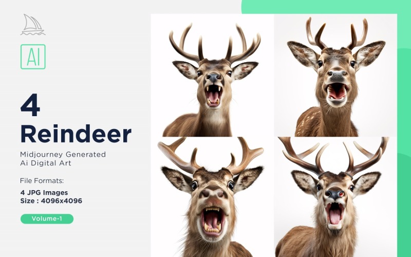 Reindeer funny Animal head peeking on white background Set Illustration