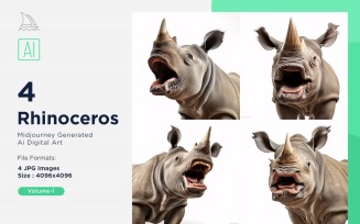 Rhinoceros funny Animal head peeking on white background Set