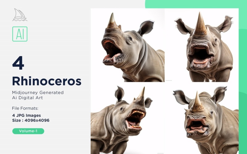 Rhinoceros funny Animal head peeking on white background Set Illustration