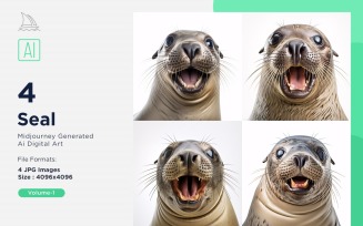 Seal funny Animal head peeking on white background Set