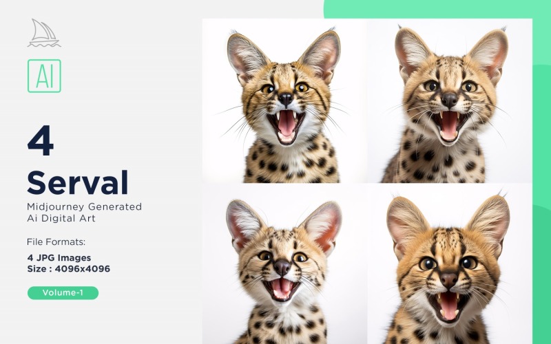 Serval funny Animal head peeking on white background Set Illustration