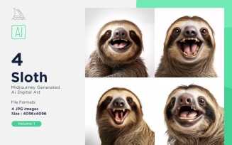 Sloth funny Animal head peeking on white background Set