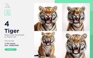 Tiger funny Animal head peeking on white background Set