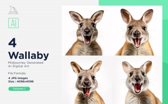 Wallaby funny Animal head peeking on white background Set