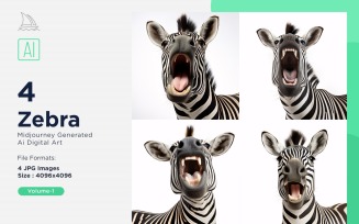 Zebra funny Animal head peeking on white background Set