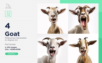 Goat funny Animal head peeking on white background Set.