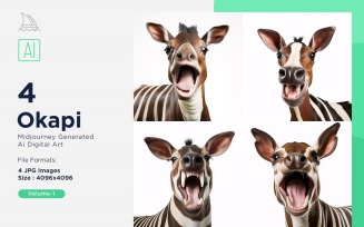 Okapi funny Animal head peeking on white background Set