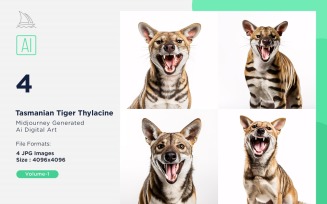 Tasmanian Tiger Thylacine funny Animal head peeking on white background Set