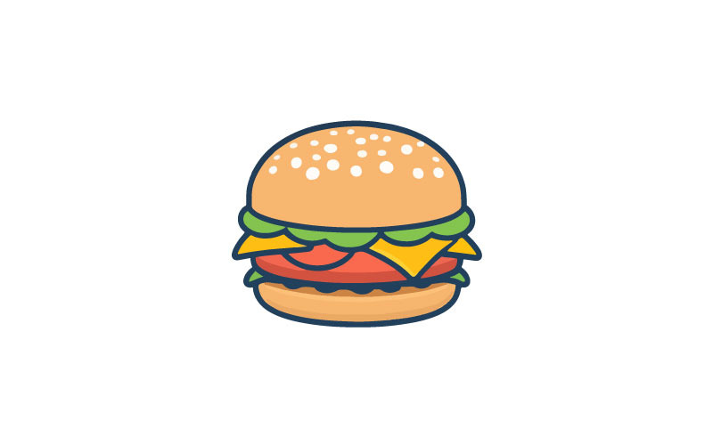 A colourful Burger icon in flat colour with white background Illustration