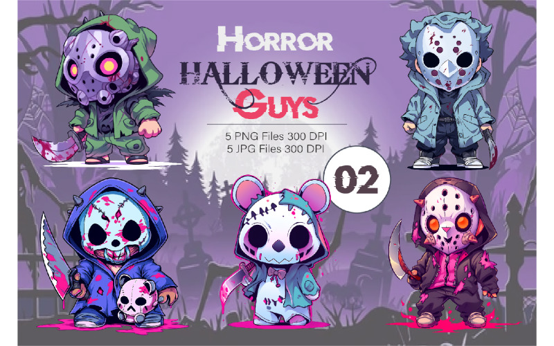 Cartoon Horror Halloween Guys 02. TShirt Sticker. Illustration