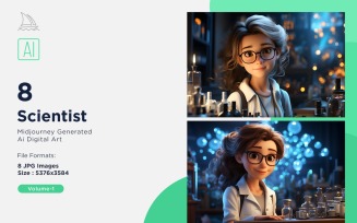 3D Pixar Character Child Girl Scientist with relevant environment Set