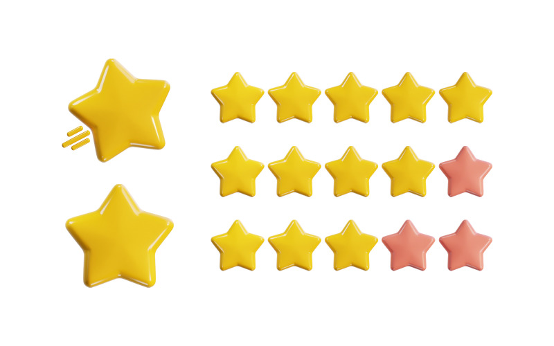 Shine Stars and Rating Stars icon set 3d render Icon Set