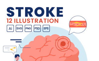 12 Human Brain Stroke Vector Illustration