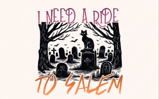 I Need a Ride to Salem Png, Halloween Cat Png, Spooky Graveyard, Witchy Design, Fun Halloween Art