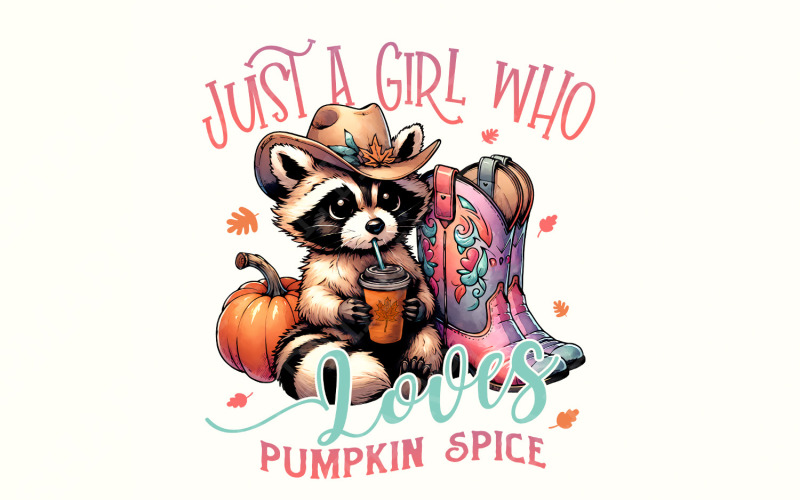 Just a Girl who Loves Pumpkin Spice PNG, Fall Themed Png, Feral Raccoon Fall, Pumpkin Shirt Png Illustration