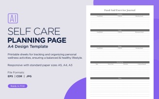 Food And Exercise Journal Self Care Planning Pages, Planner Sheets, 33