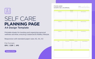 Food And Exercise Journal Self Care Planning Pages, Planner Sheets, 78