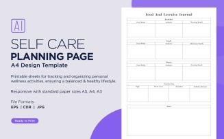 Food And Exercise Journal Self Care Planning Pages, Planner Sheets, 88