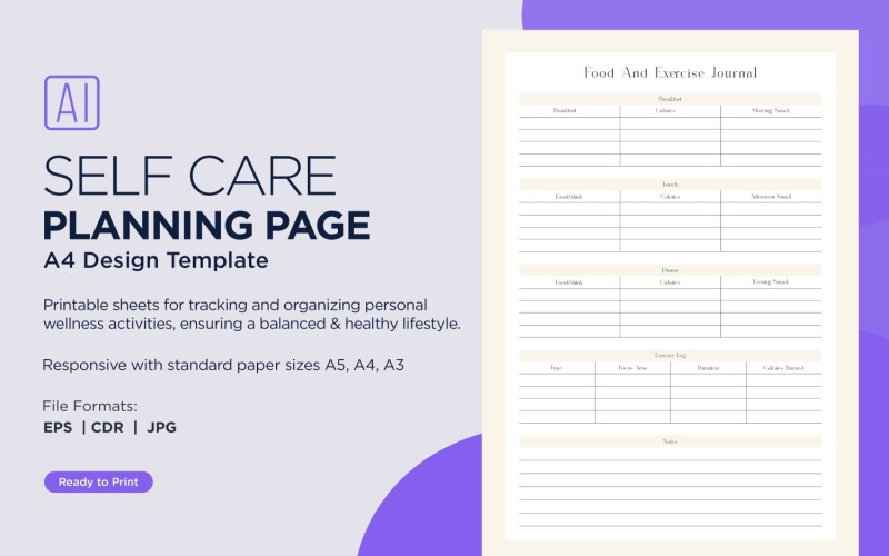 Food And Exercise Journal Self Care Planning Pages, Planner Sheets, 93