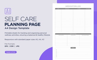 Medication Log Self Care Planning Pages, Planner Sheets, 57