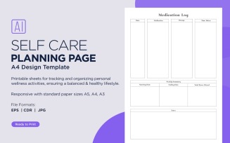 Medication Log Self Care Planning Pages, Planner Sheets, 87