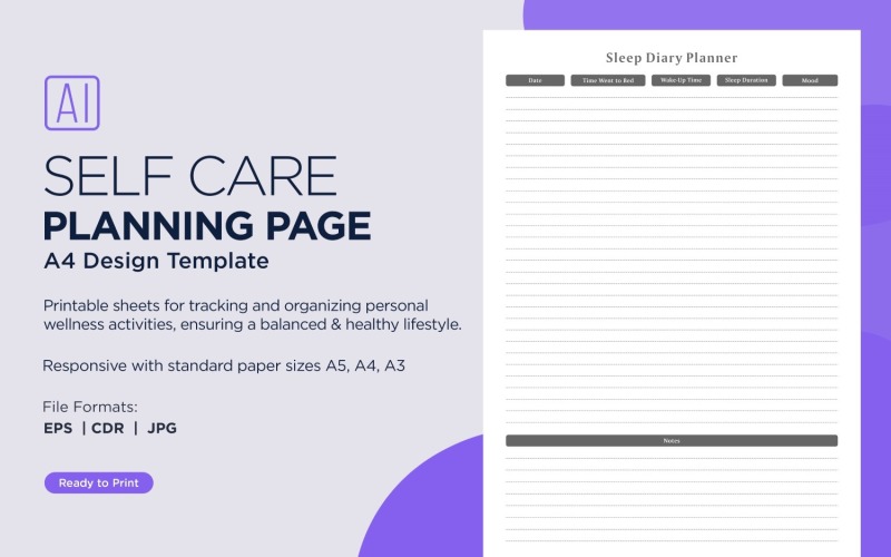 Sleep Diary Planner Self Care Planning Pages, Planner Sheets, 34