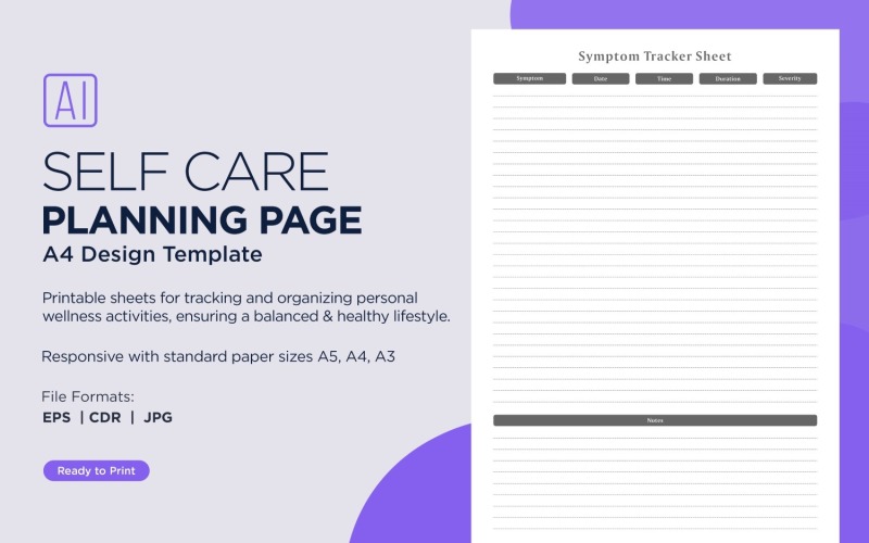 Symptom Tracker Sheet Self Care Planning Pages, Planner Sheets, 31