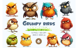 Grumpy cute birds 06. TShirt Sticker.