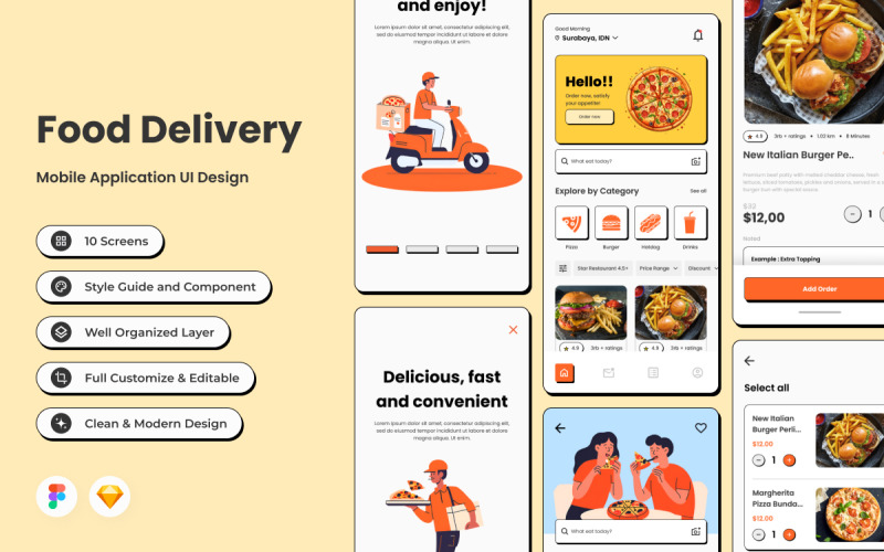 HaiPizt - Food Delivery Mobile App UI Element