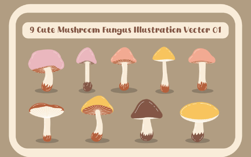 9 Cute Mushroom Fungus Illustration Vector 01