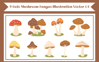 9 Cute Mushroom Fungus Illustration Vector 04