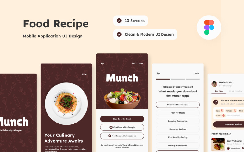 Munch - Food Recipe Mobile App UI Element