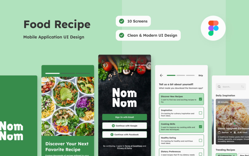 NomNom - Food Recipe Mobile App UI Element