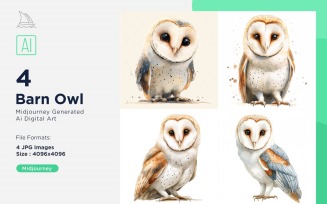 Super Cute Barn Owl Bird Baby Watercolor Handmade illustration Set