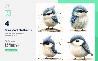 Super Cute Breasted Nuthatch Bird Baby Watercolor Handmade illustration Set