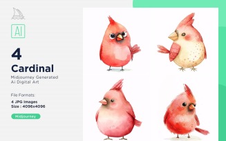 Super Cute Cardinal Bird Baby Watercolor Handmade illustration Set