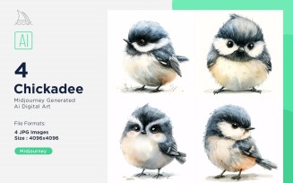 Super Cute Chickadee Bird Baby Watercolor Handmade illustration Set
