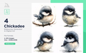 Super Cute Chickadee Bird Baby Watercolor Handmade illustration Set.
