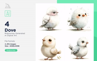 Super Cute Dove Bird Baby Watercolor Handmade illustration Set