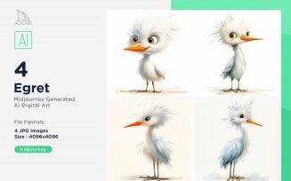 Super Cute Egret Bird Baby Watercolor Handmade illustration Set