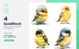 Super Cute Goldfinch Bird Baby Watercolor Handmade illustration Set