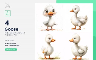 Super Cute Goose Bird Baby Watercolor Handmade illustration Set