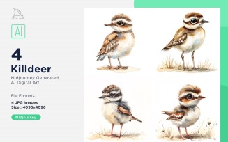 Super Cute Killdeer Bird Baby Watercolor Handmade illustration Set