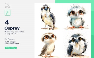 Super Cute Osprey Bird Baby Watercolor Handmade illustration Set
