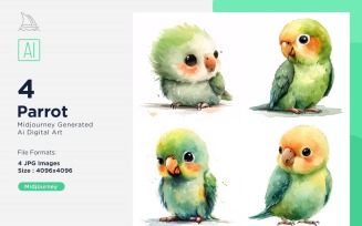 Super Cute Parrot Bird Baby Watercolor Handmade illustration Set