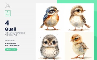 Super Cute Quail Bird Baby Watercolor Handmade illustration Set