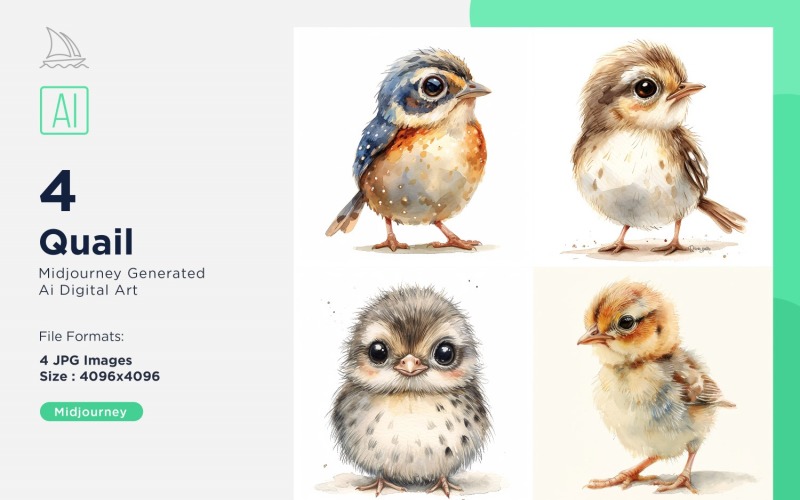 Super Cute Quail Bird Baby Watercolor Handmade illustration Set Illustration