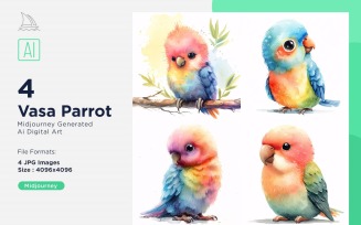 Super Cute Vasa Parrot Bird Baby Watercolor Handmade illustration Set